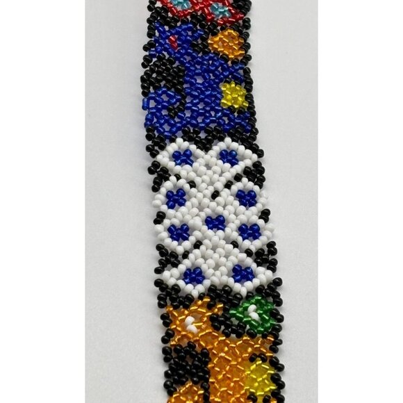 Vintage Artisan-Made Seed Beaded Belt Silver Buckle Red Cobalt Blue White Yellow main image 4